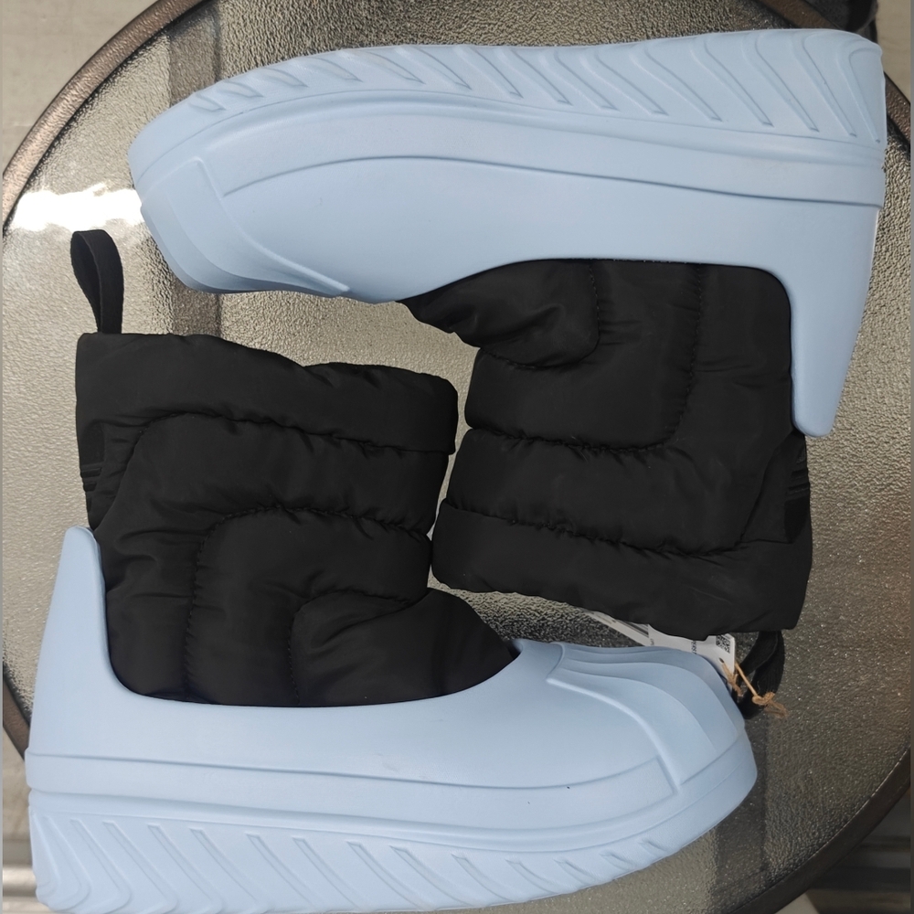 adidas Black and Light Blue Puffer Rain Boots